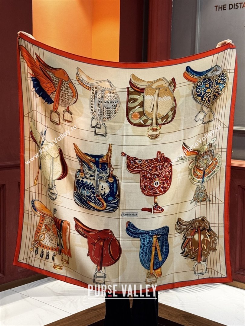 Hermes Cashmere Silk Shawl 140 Scarf H11212 Beige/Orange 2026 (A-26011212)