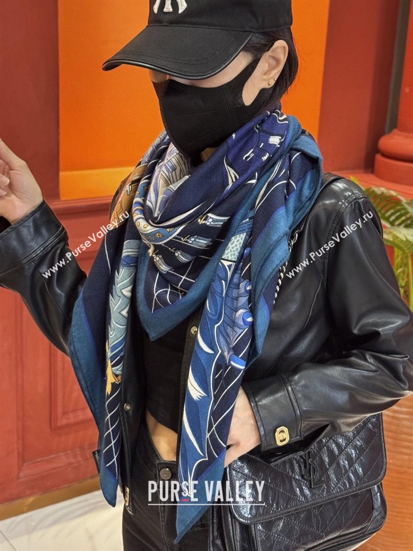 Hermes Cashmere Silk Shawl 140 Scarf H11213 Blue 2026 (A-26011213)