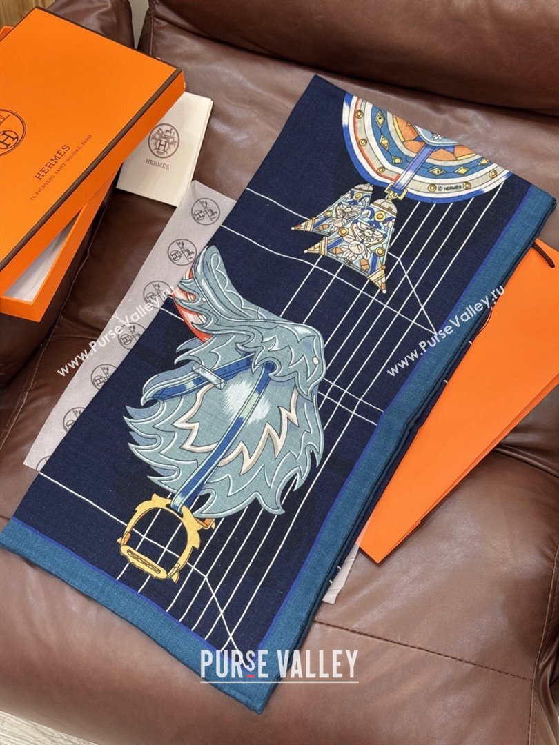 Hermes Cashmere Silk Shawl 140 Scarf H11213 Blue 2026 (A-26011213)
