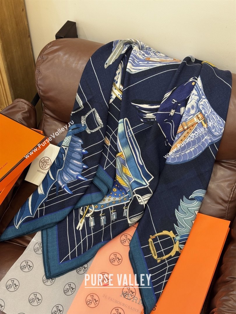 Hermes Cashmere Silk Shawl 140 Scarf H11213 Blue 2026 (A-26011213)