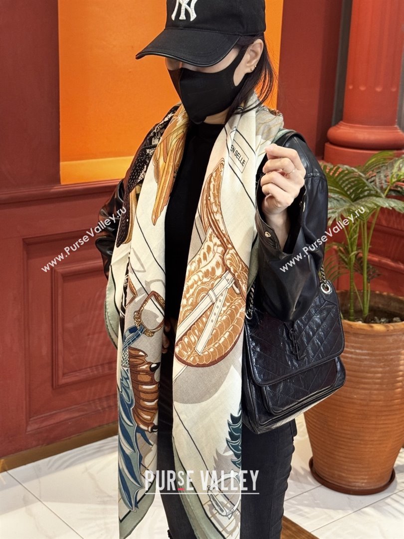 Hermes Cashmere Silk Shawl 140 Scarf H11211 Beige/Grey 2026 (A-26011211)