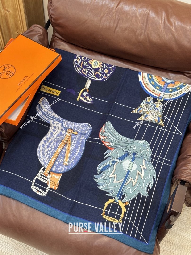 Hermes Cashmere Silk Shawl 140 Scarf H11213 Blue 2026 (A-26011213)