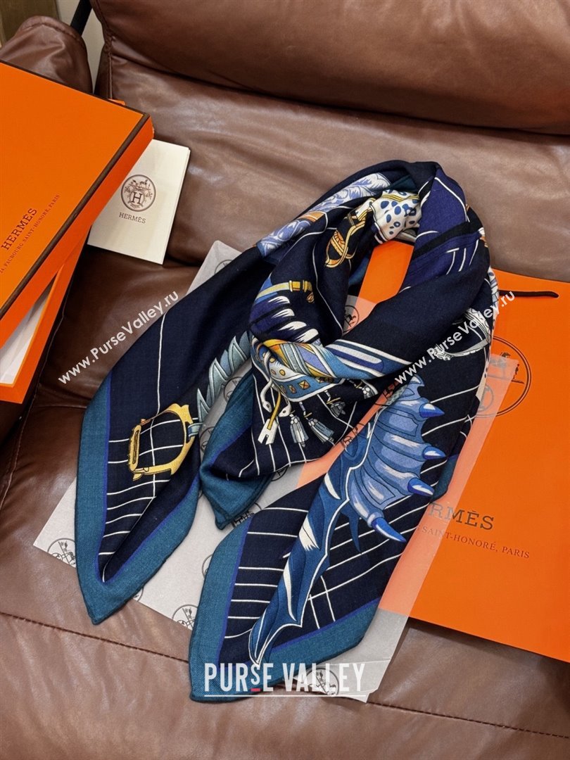 Hermes Cashmere Silk Shawl 140 Scarf H11213 Blue 2026 (A-26011213)