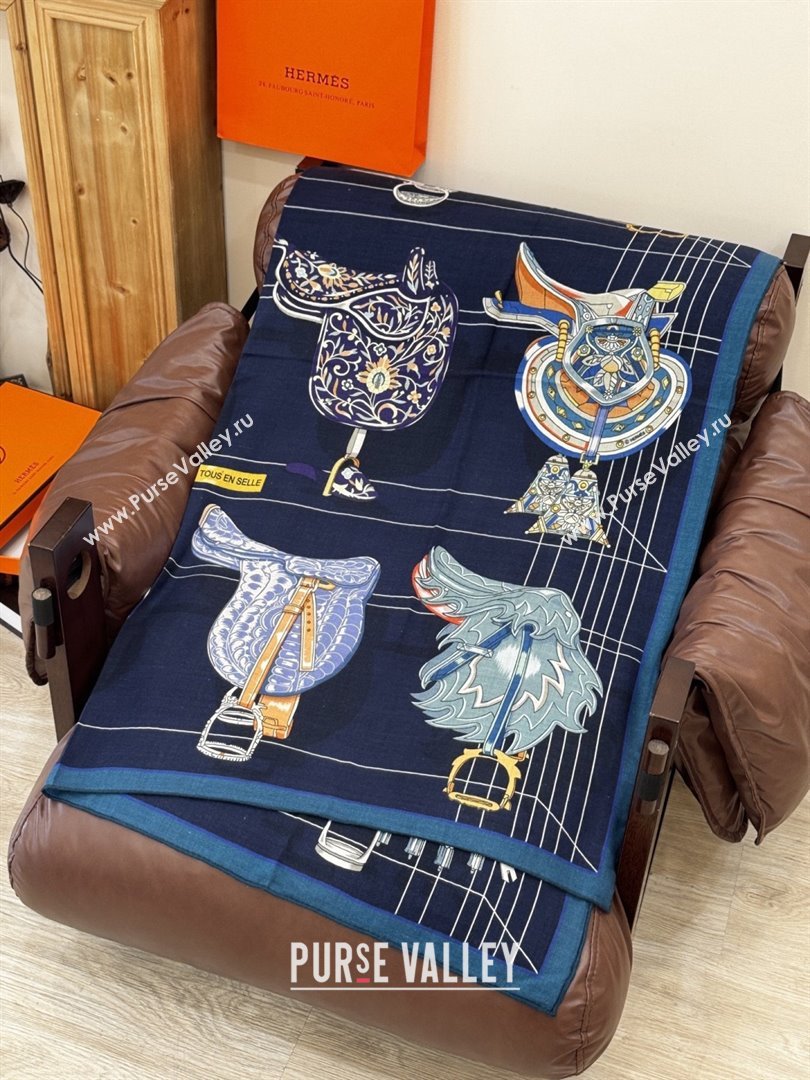 Hermes Cashmere Silk Shawl 140 Scarf H11213 Blue 2026 (A-26011213)