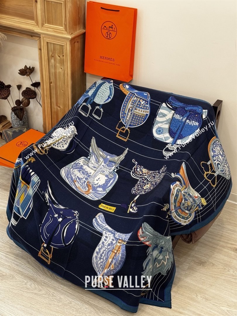 Hermes Cashmere Silk Shawl 140 Scarf H11213 Blue 2026 (A-26011213)