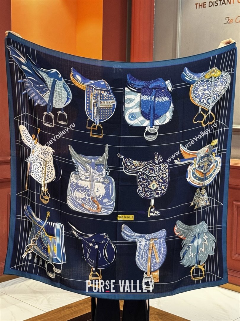 Hermes Cashmere Silk Shawl 140 Scarf H11213 Blue 2026 (A-26011213)