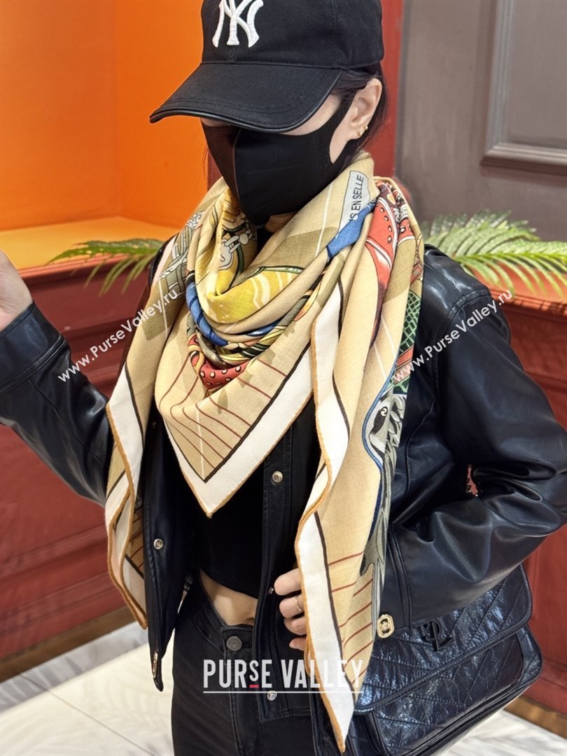 Hermes Cashmere Silk Shawl 140 Scarf H11214 Light Brown 2026 (A-26011214)