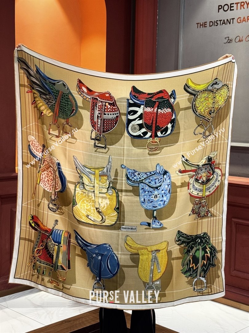 Hermes Cashmere Silk Shawl 140 Scarf H11214 Light Brown 2026 (A-26011214)