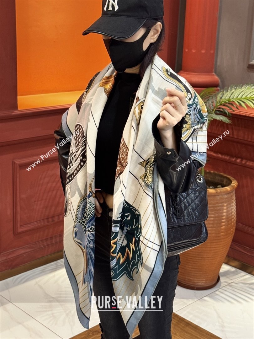 Hermes Cashmere Silk Shawl 140 Scarf H11215 Beige/Blue 2026 (A-26011215)
