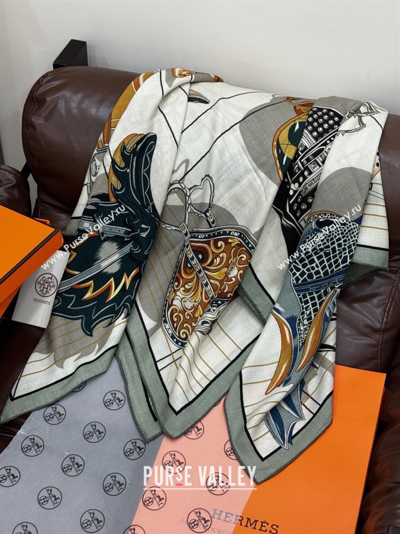 Hermes Cashmere Silk Shawl 140 Scarf H11211 Beige/Grey 2026 (A-26011211)