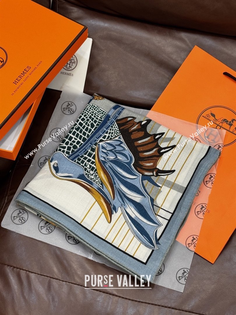 Hermes Cashmere Silk Shawl 140 Scarf H11215 Beige/Blue 2026 (A-26011215)