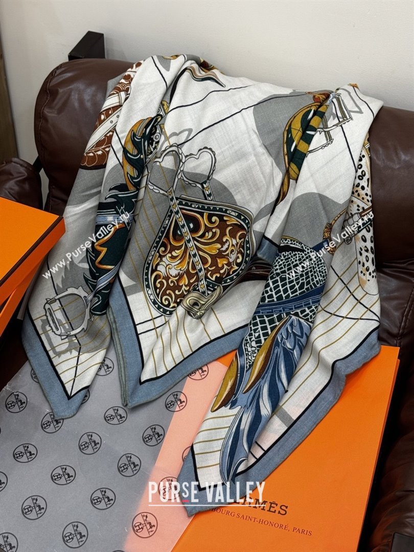 Hermes Cashmere Silk Shawl 140 Scarf H11215 Beige/Blue 2026 (A-26011215)
