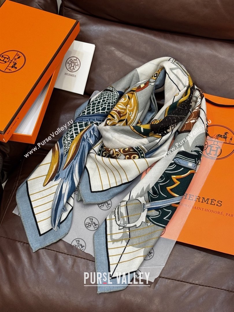 Hermes Cashmere Silk Shawl 140 Scarf H11215 Beige/Blue 2026 (A-26011215)