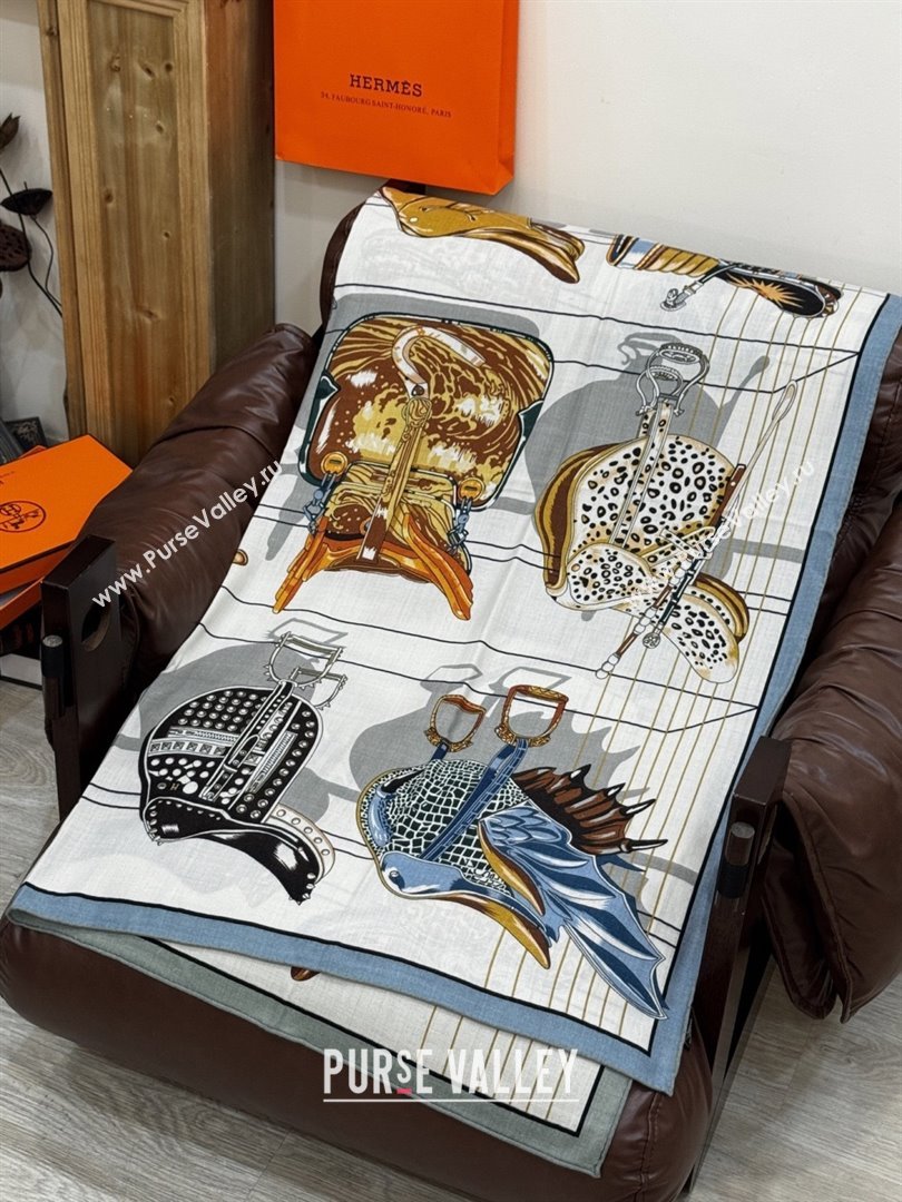 Hermes Cashmere Silk Shawl 140 Scarf H11215 Beige/Blue 2026 (A-26011215)