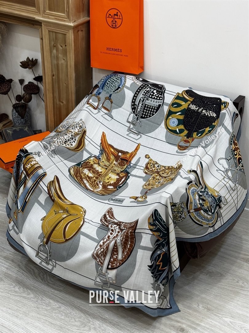 Hermes Cashmere Silk Shawl 140 Scarf H11215 Beige/Blue 2026 (A-26011215)