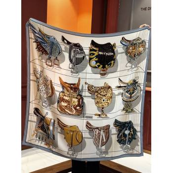 Hermes Cashmere Silk Shawl 140 Scarf H11215 Beige/Blue 2026 (A-26011215)