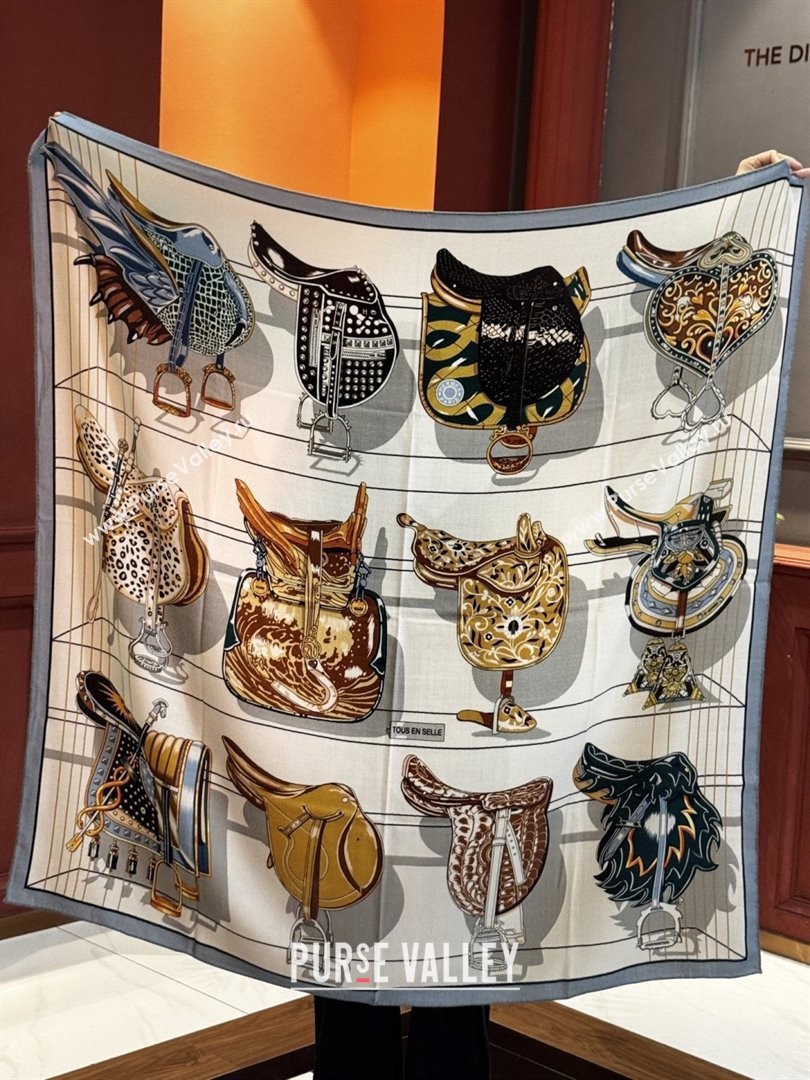 Hermes Cashmere Silk Shawl 140 Scarf H11215 Beige/Blue 2026 (A-26011215)