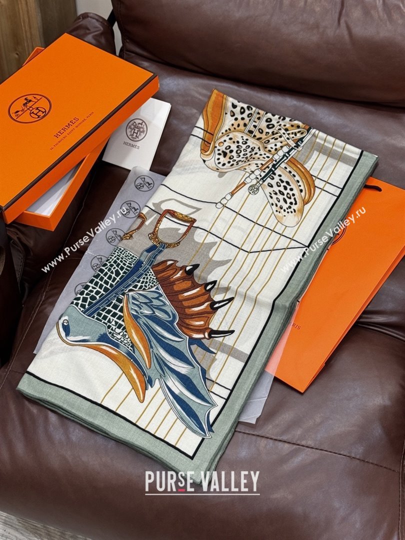 Hermes Cashmere Silk Shawl 140 Scarf H11211 Beige/Grey 2026 (A-26011211)