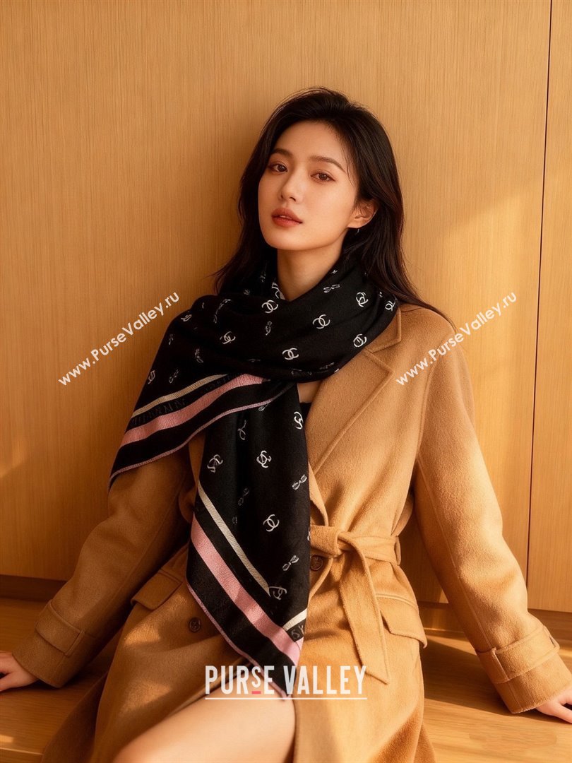 Chanel Cashmere Silk Square Scarf CH011602 Black 2026 (A-26011602)