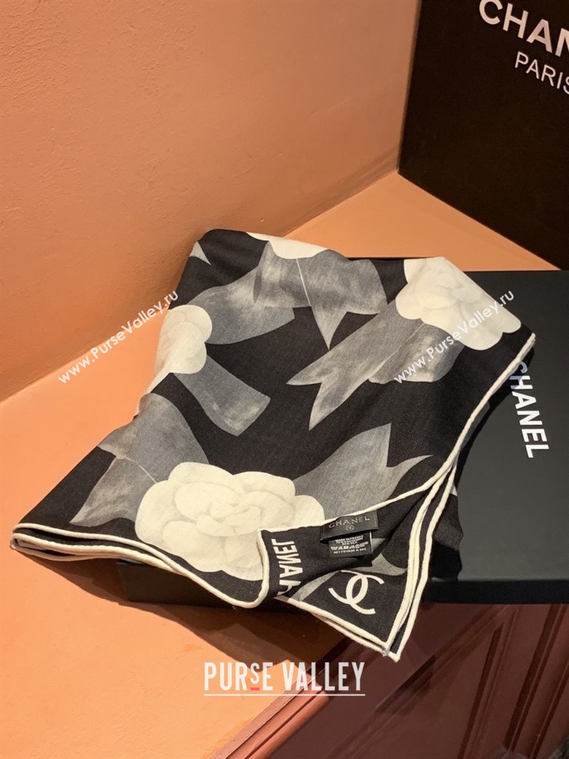 Chanel Camellia Cashmere Silk Square Scarf CH011603 Black 2026 (A-26011603)