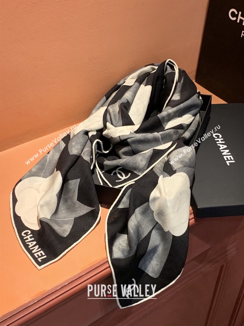 Chanel Camellia Cashmere Silk Square Scarf CH011603 Black 2026 (A-26011603)