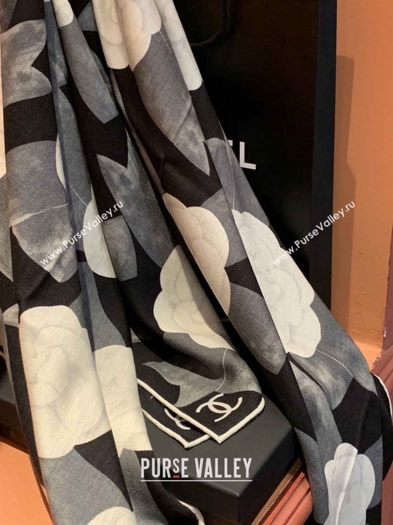 Chanel Camellia Cashmere Silk Square Scarf CH011603 Black 2026 (A-26011603)