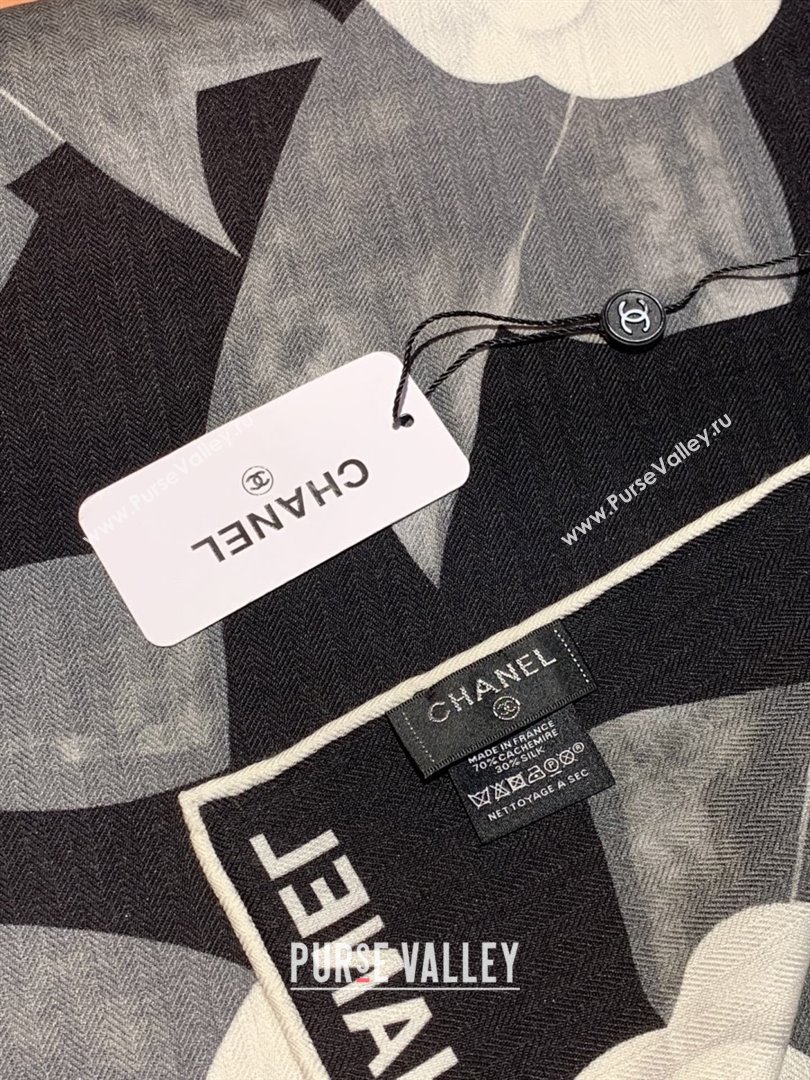 Chanel Camellia Cashmere Silk Square Scarf CH011603 Black 2026 (A-26011603)