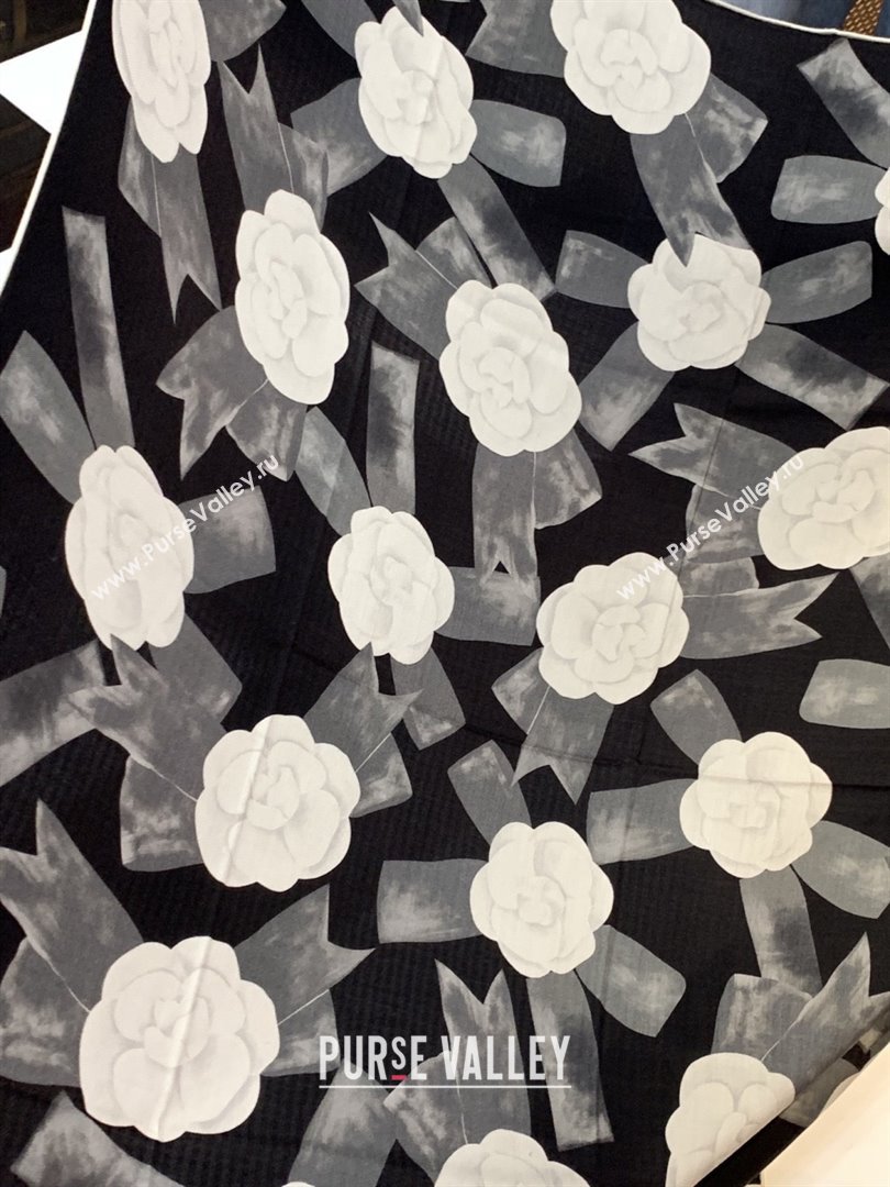 Chanel Camellia Cashmere Silk Square Scarf CH011603 Black 2026 (A-26011603)