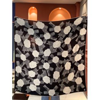 Chanel Camellia Cashmere Silk Square Scarf CH011603 Black 2026 (A-26011603)