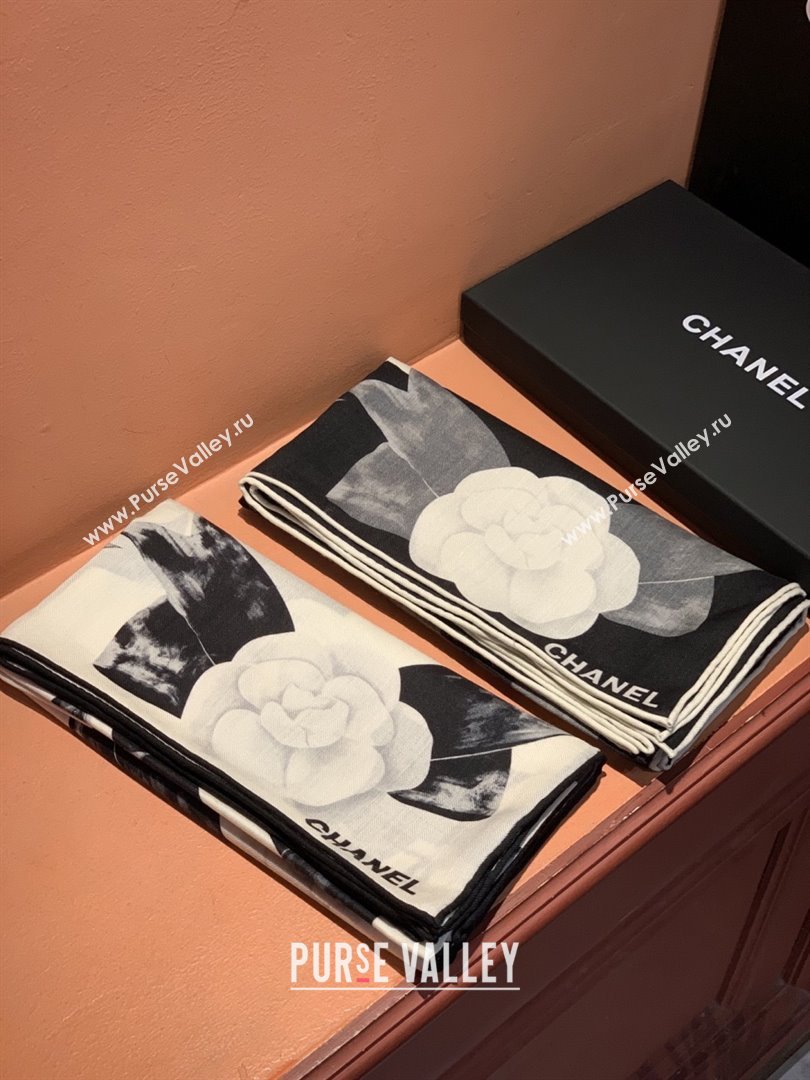 Chanel Camellia Cashmere Silk Square Scarf CH011603 Black 2026 (A-26011603)