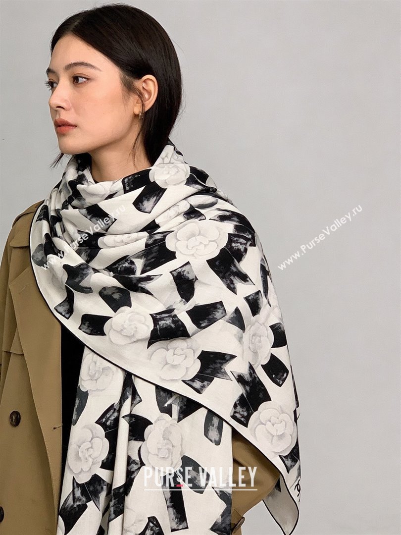 Chanel Camellia Cashmere Silk Square Scarf CH011604 White 2026 (A-26011604)