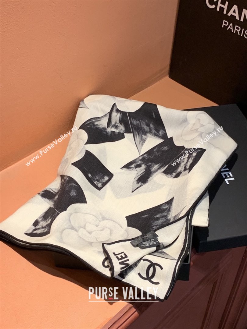 Chanel Camellia Cashmere Silk Square Scarf CH011604 White 2026 (A-26011604)