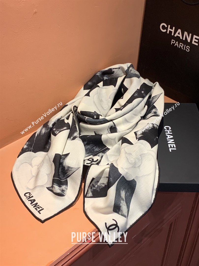 Chanel Camellia Cashmere Silk Square Scarf CH011604 White 2026 (A-26011604)