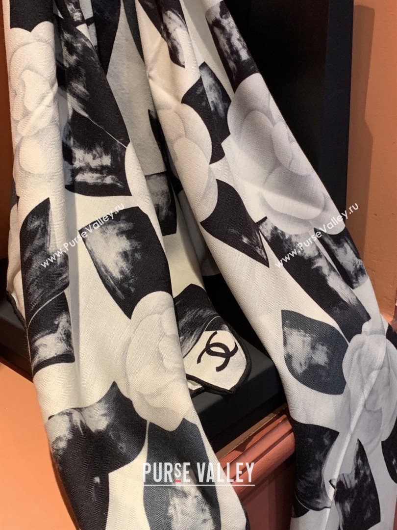 Chanel Camellia Cashmere Silk Square Scarf CH011604 White 2026 (A-26011604)