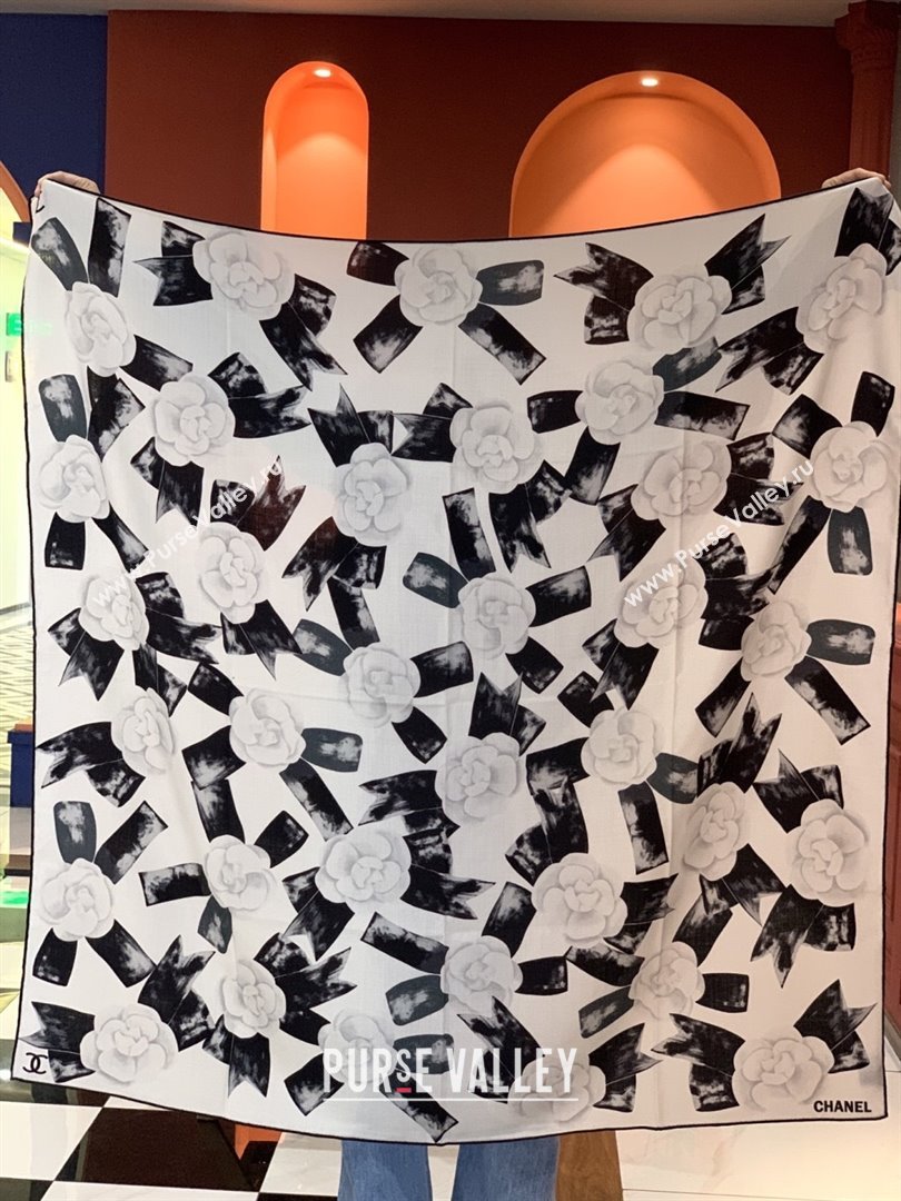 Chanel Camellia Cashmere Silk Square Scarf CH011604 White 2026 (A-26011604)