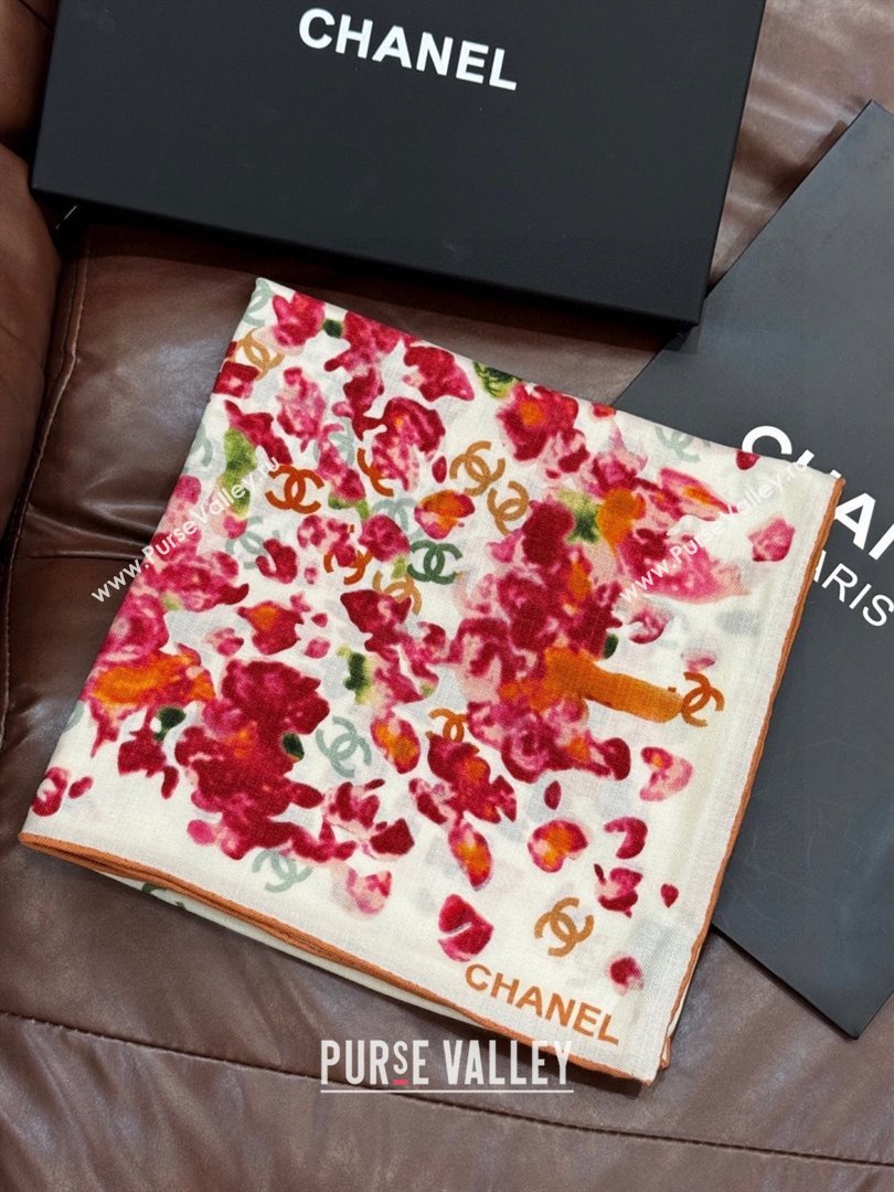 Chanel Cashmere Silk Square Scarf CH011605 White/Red 2026 (A-26011605)