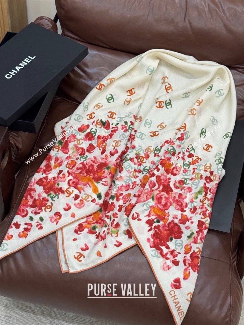 Chanel Cashmere Silk Square Scarf CH011605 White/Red 2026 (A-26011605)