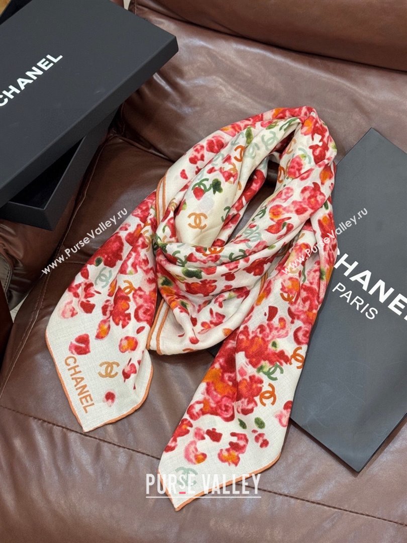 Chanel Cashmere Silk Square Scarf CH011605 White/Red 2026 (A-26011605)