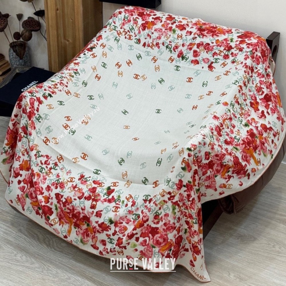 Chanel Cashmere Silk Square Scarf CH011605 White/Red 2026 (A-26011605)