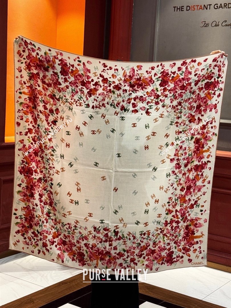 Chanel Cashmere Silk Square Scarf CH011605 White/Red 2026 (A-26011605)