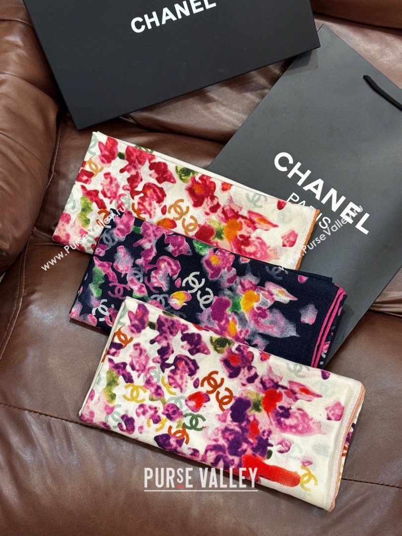 Chanel Cashmere Silk Square Scarf CH011605 White/Red 2026 (A-26011605)