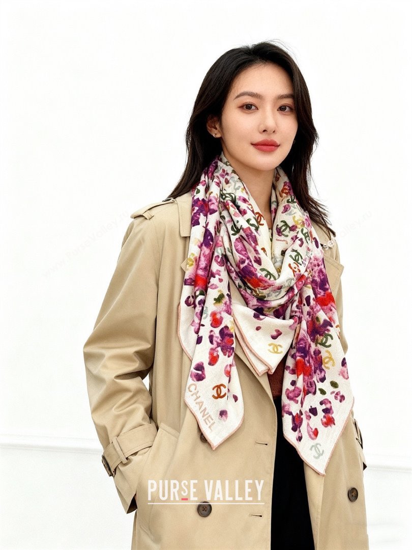 Chanel Cashmere Silk Square Scarf CH011607 White 2026 (A-26011607)