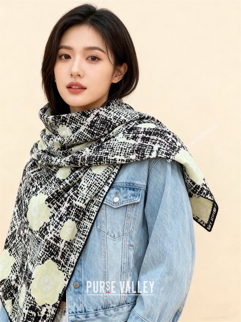 Chanel Camellia Cashmere Silk Square Scarf CH011608 Black 2026 (A-26011608)