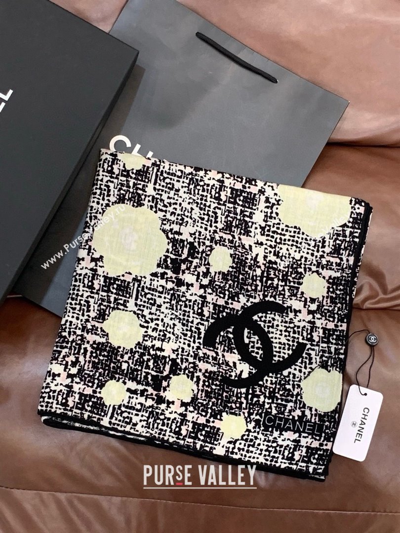 Chanel Camellia Cashmere Silk Square Scarf CH011608 Black 2026 (A-26011608)
