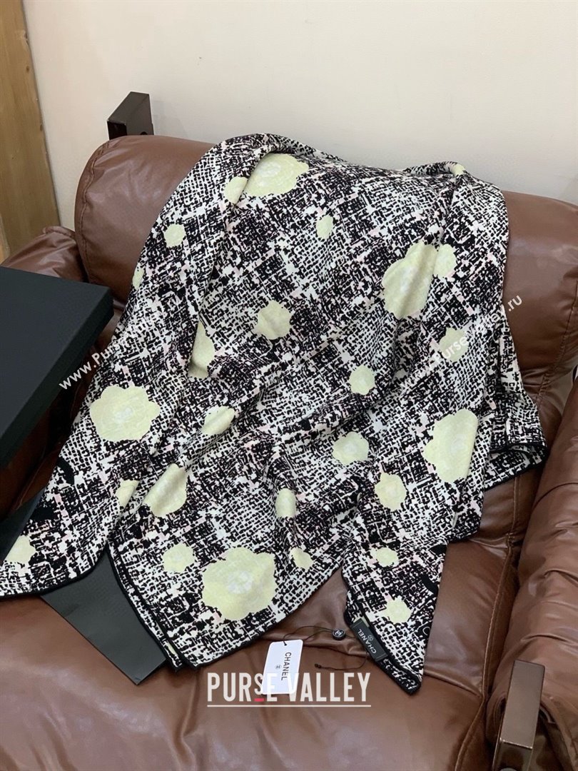 Chanel Camellia Cashmere Silk Square Scarf CH011608 Black 2026 (A-26011608)