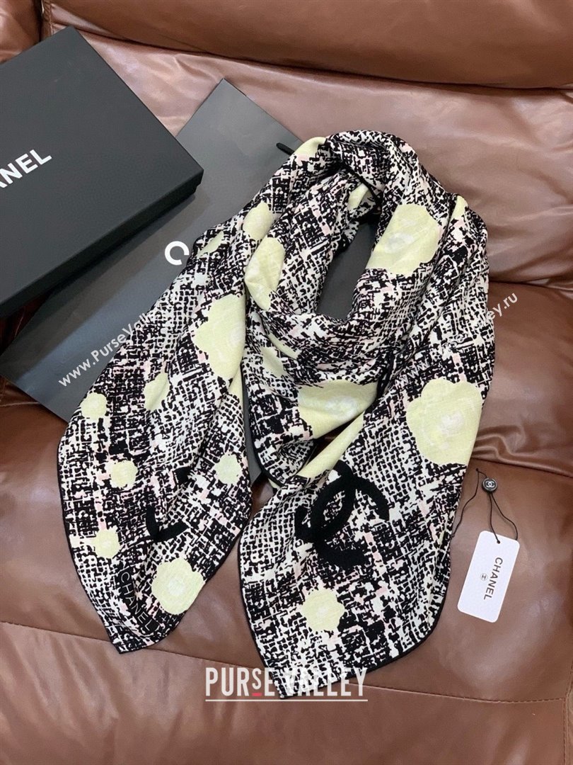 Chanel Camellia Cashmere Silk Square Scarf CH011608 Black 2026 (A-26011608)