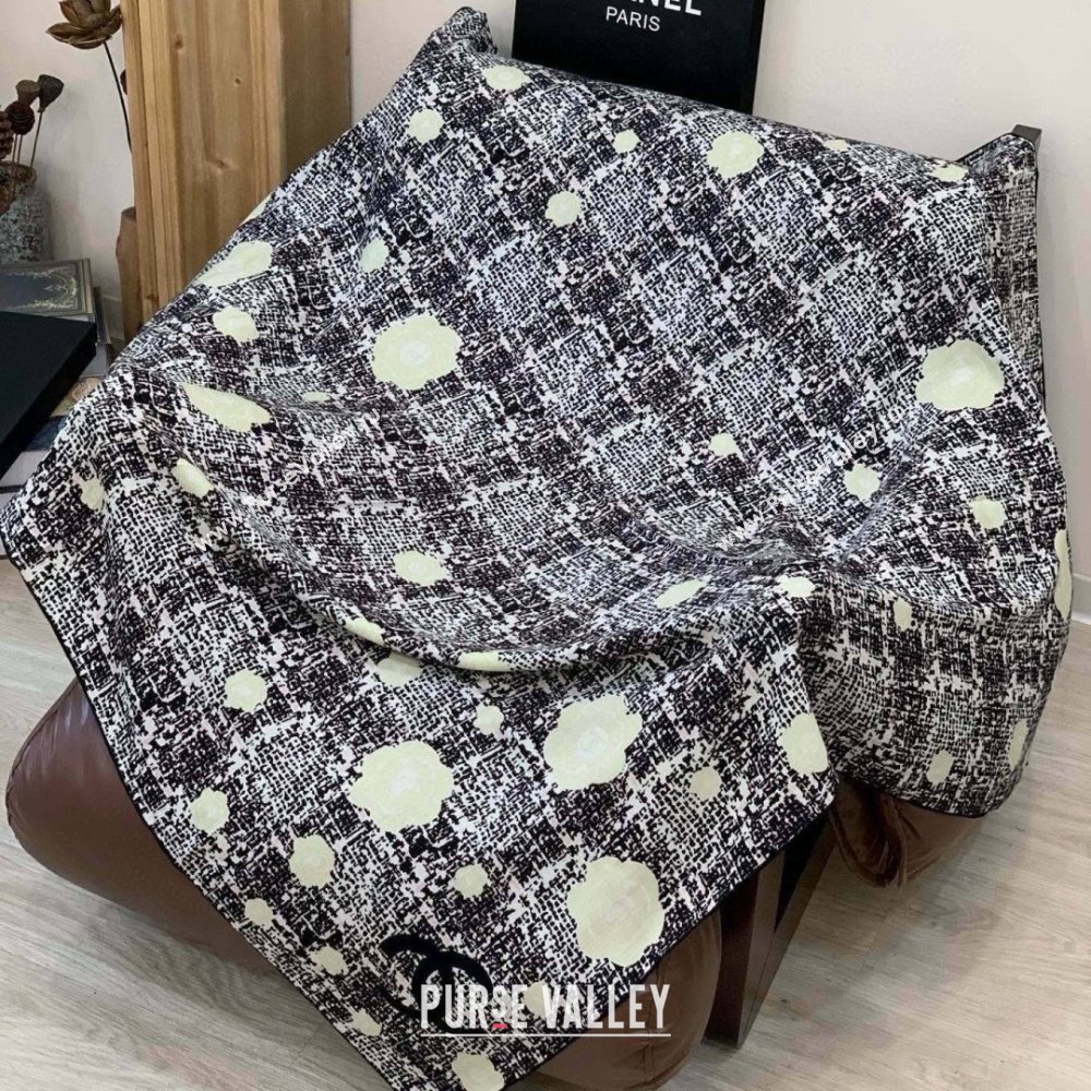 Chanel Camellia Cashmere Silk Square Scarf CH011608 Black 2026 (A-26011608)