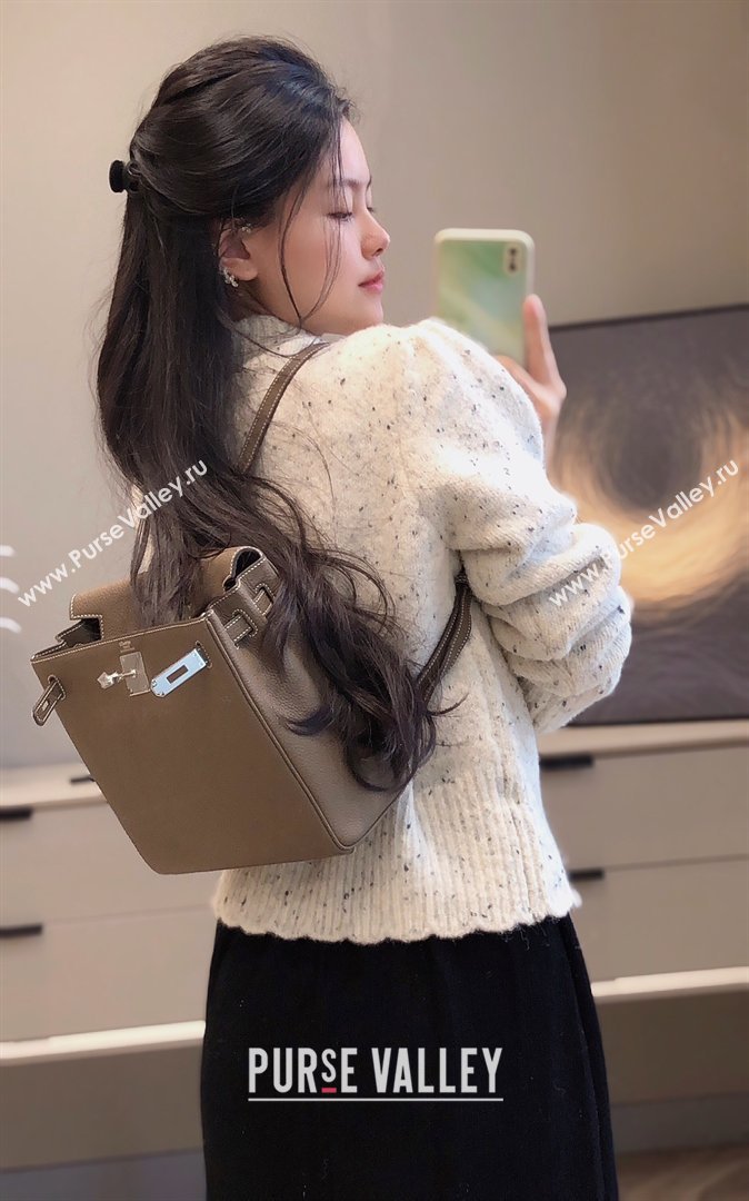 Hermes Kelly Ado Backpack 22cm in Togo Leather Etoupe/Silver 2026(Half Handmade) (XX-26012101)
