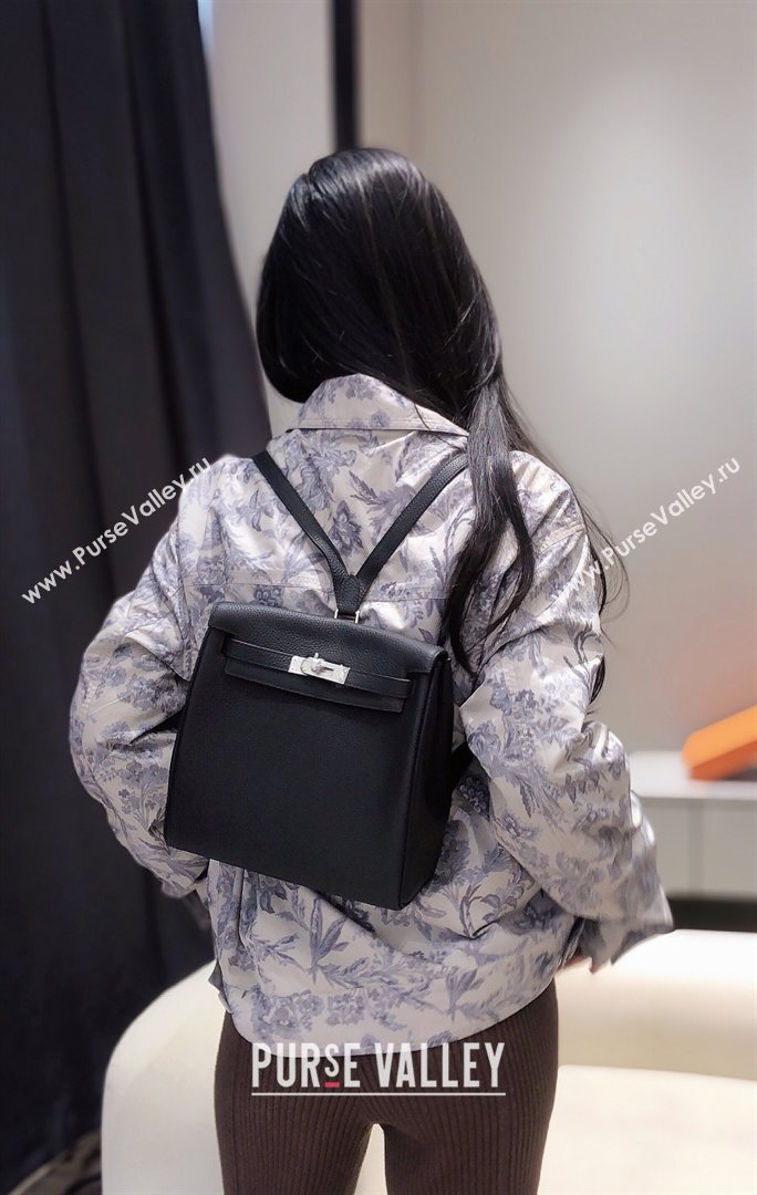 Hermes Kelly Ado Backpack 22cm in Togo Leather Black/Silver 2026(Half Handmade) (XX-26012102)