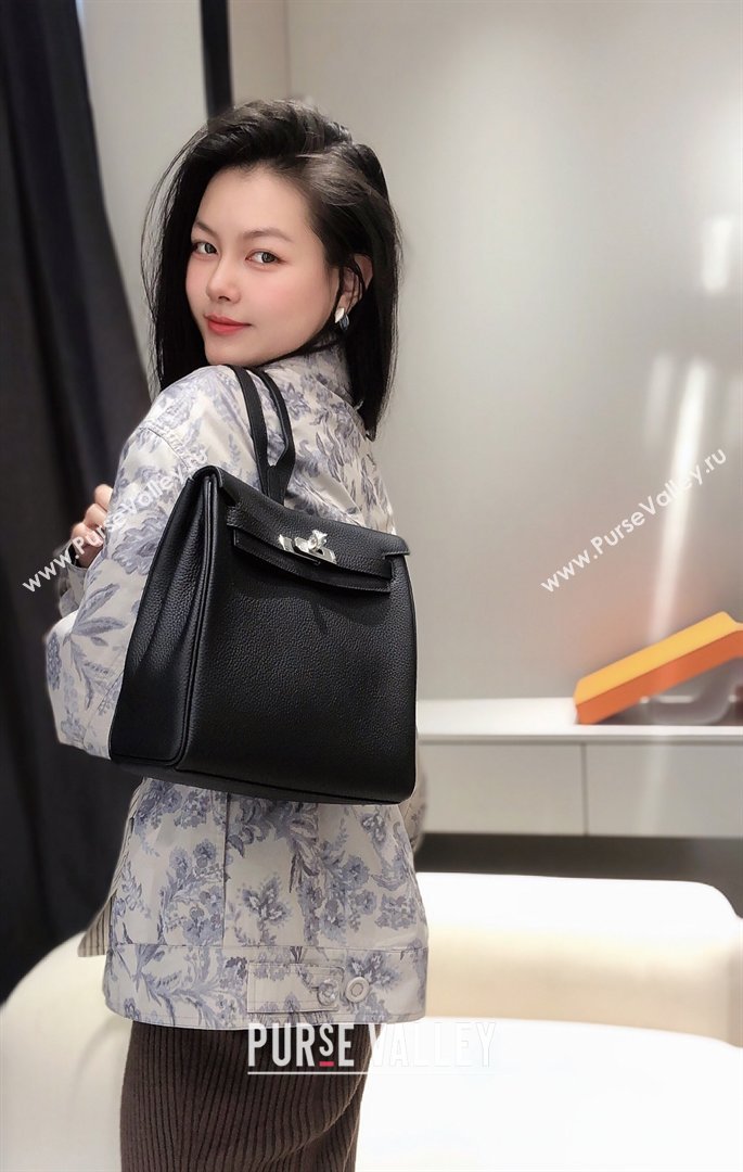 Hermes Kelly Ado Backpack 22cm in Togo Leather Black/Silver 2026(Half Handmade) (XX-26012102)